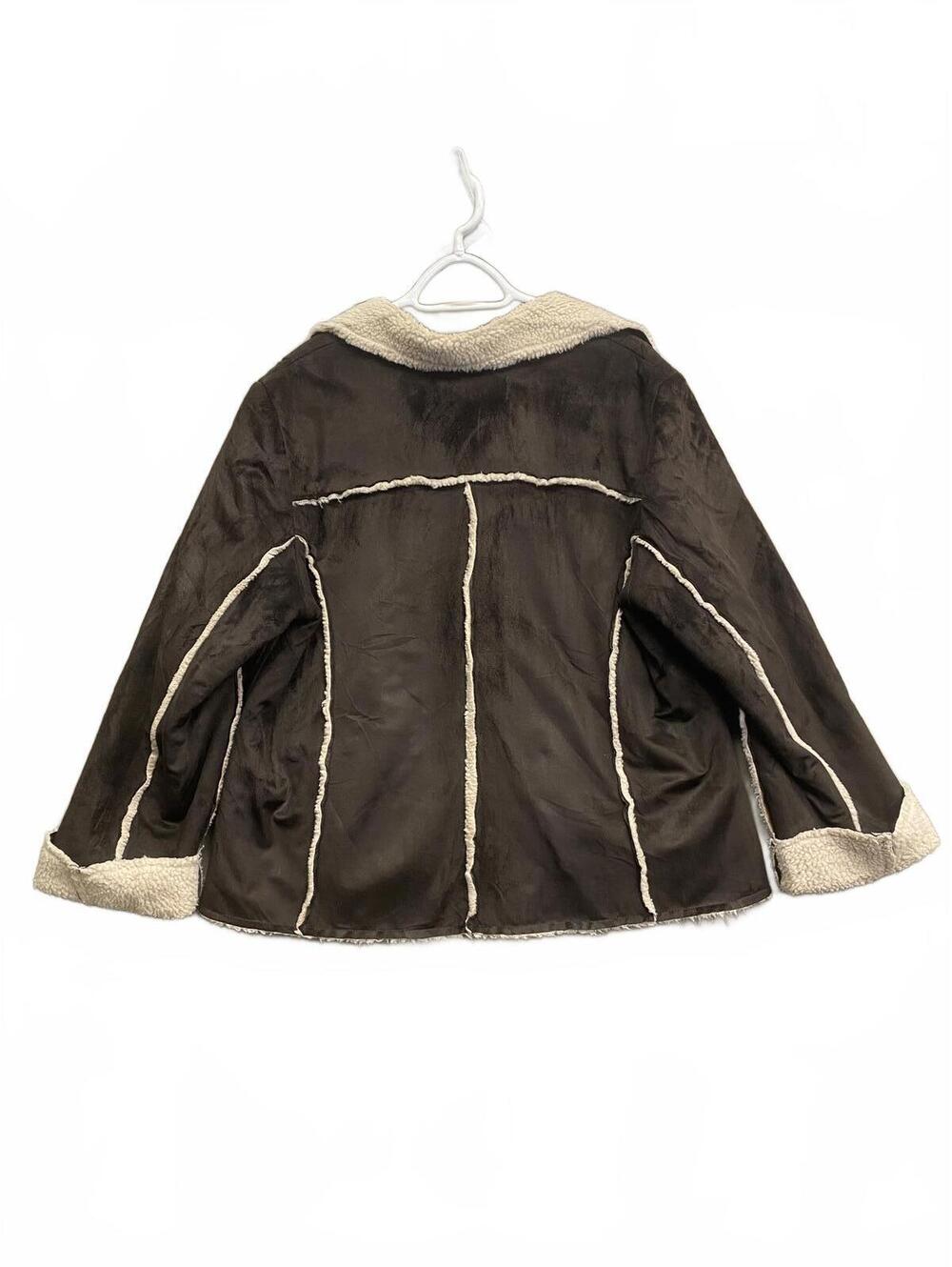 Vintage Y2k Windriver Women's Brown Faux Shearling Jacket w Contrast Trim SZ 2XL - Picture 2 of 5